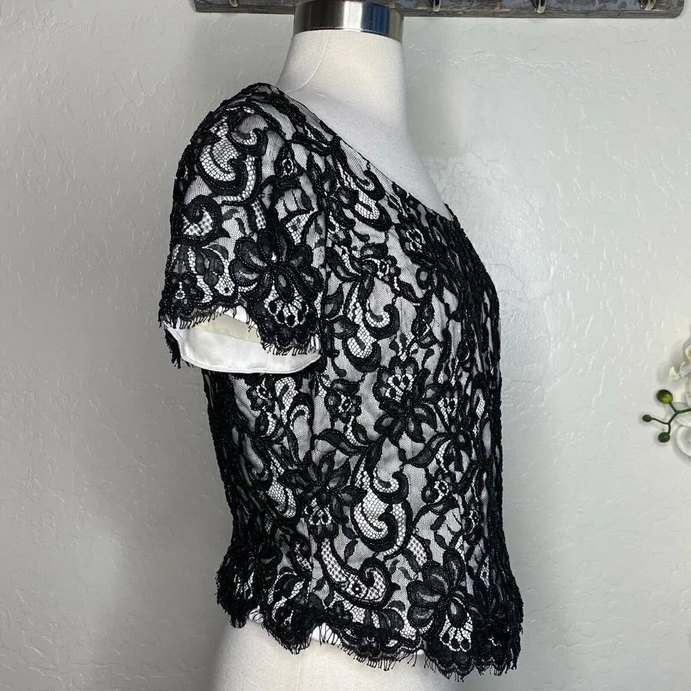 Carmen Marc Valvo Beaded Embroidered Lace Top - Picture 4 of 5